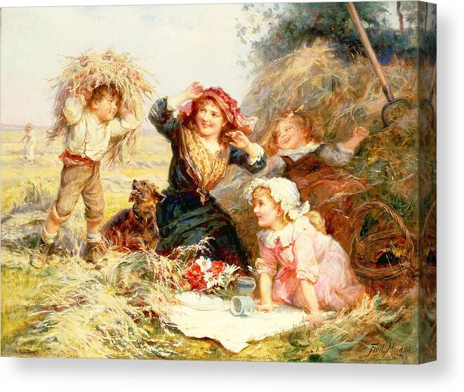 Quaint Canvas Print featuring the painting The Haymakers by Frederick Morgan