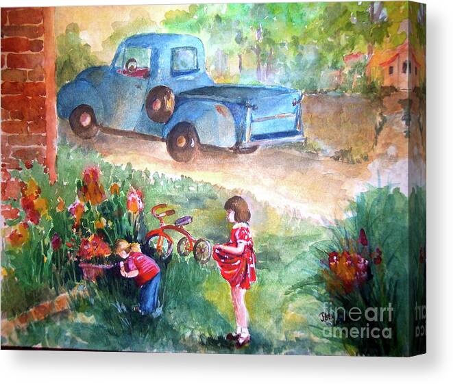 Easter Egg Hunt Canvas Print featuring the painting The Hunt by Patsy Walton