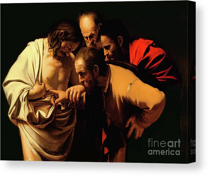 The Incredulity Of St Thomas Canvas Print featuring the painting The Incredulity of Saint Thomas by Caravaggio