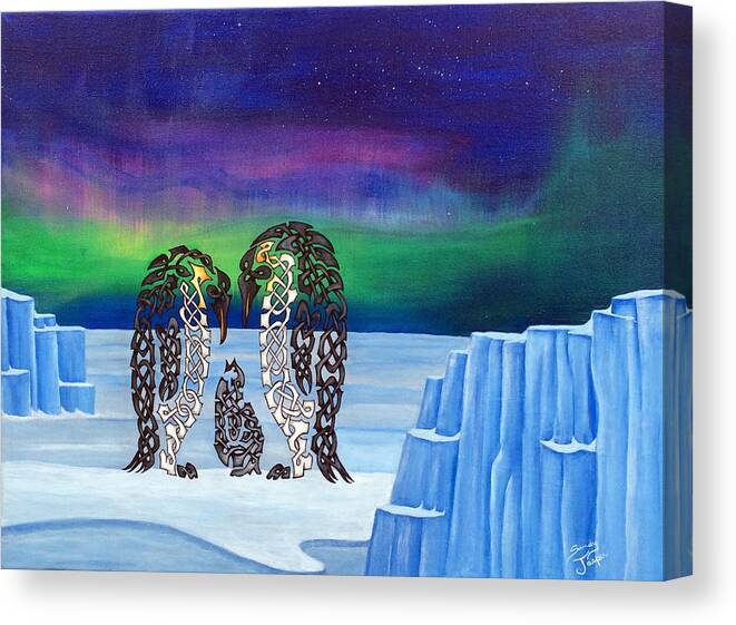 Penguin Canvas Print featuring the painting The Knotty Penguins by Sandy Jasper