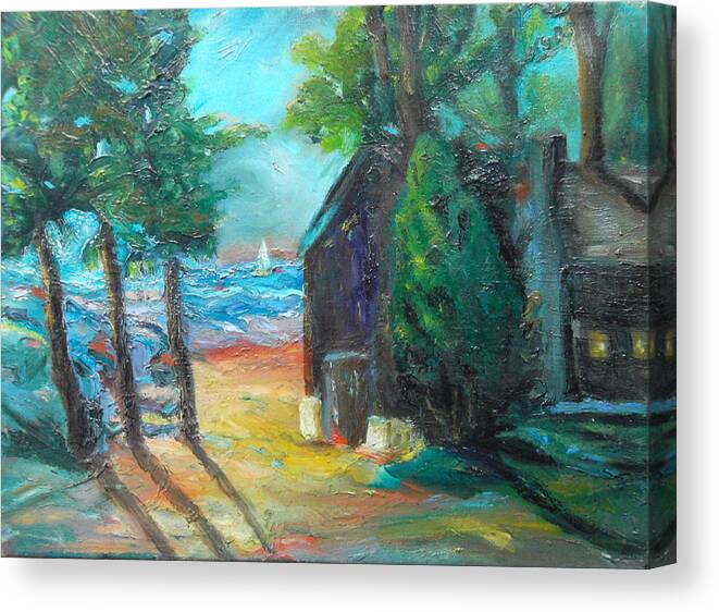 Impressionistic Canvas Print featuring the painting The Lake House by Susan Esbensen