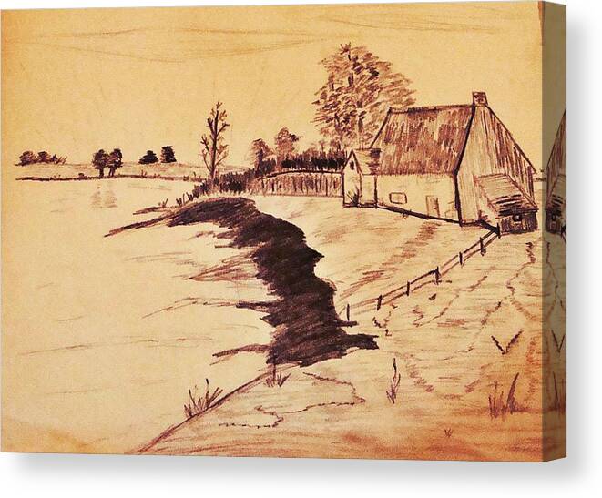 Drawing Canvas Print featuring the drawing The Old Homestaed by Stacie Siemsen