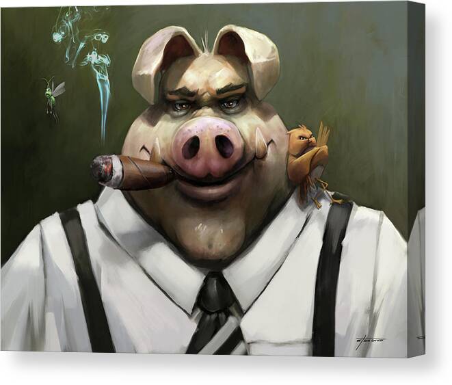 Pig Canvas Print featuring the digital art The Poker Face by Steve Goad