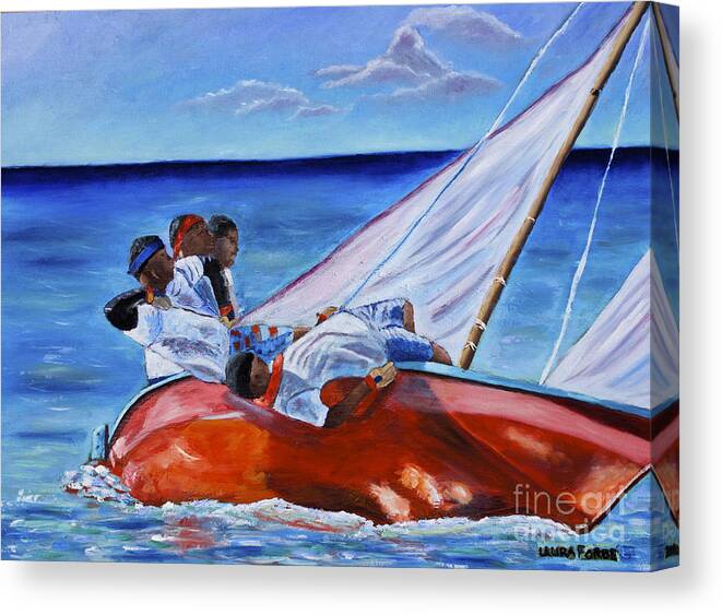 Red Sail Boat Canvas Print featuring the painting The Red Boat by Laura Forde
