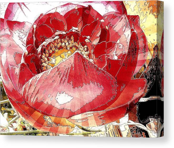 Red Floral Canvas Print featuring the digital art The Red Flower Blooms by Cooky Goldblatt