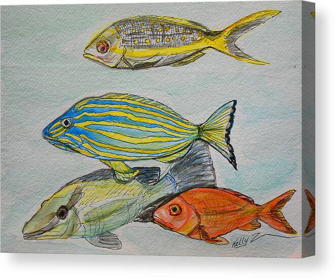 Fish Canvas Print featuring the painting The Snapper Four by Kelly Smith
