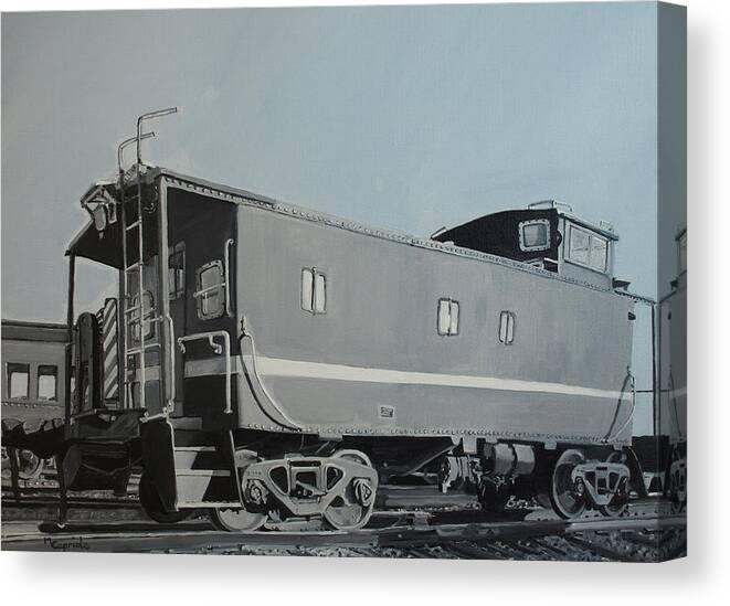 Train Canvas Print featuring the painting The Train Yard by Mary Capriole