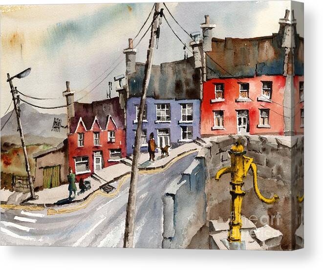  Canvas Print featuring the painting The Yellow Pump, Eyeries, Cork by Val Byrne