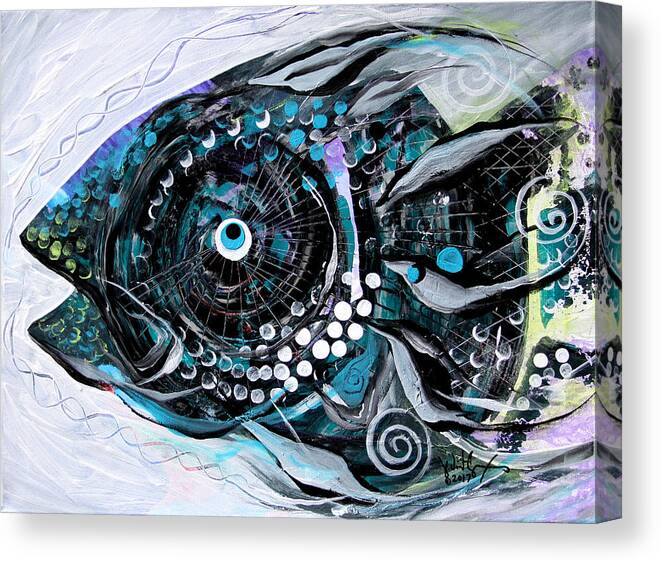 #fishart #art #fish #artfish #abstract #abstractfish #cool #painting #blue #scarpace Canvas Print featuring the painting Things Are Looking Up by J Vincent Scarpace