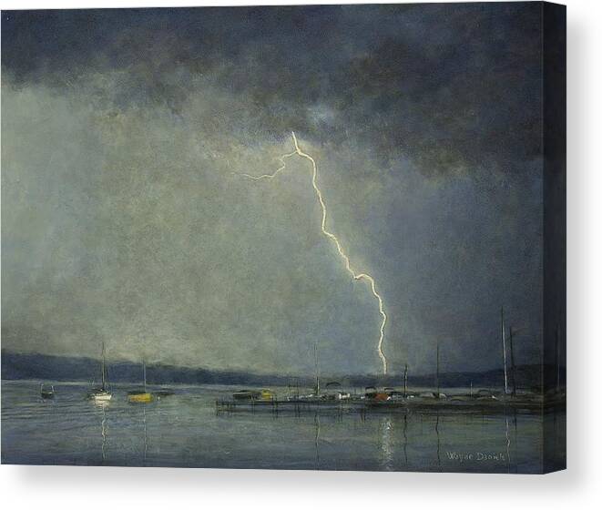 Lightning Canvas Print featuring the painting Thunderstorm over Cazenovia Lake by Wayne Daniels