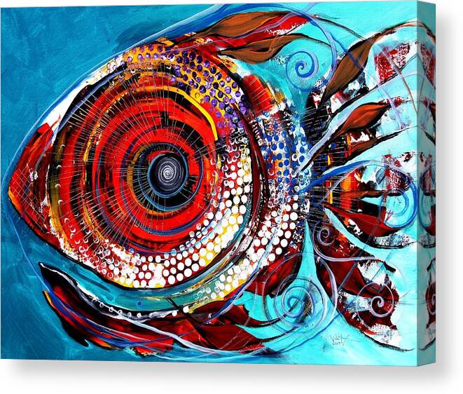 Fish Canvas Print featuring the painting Tiny Blue Pill by J Vincent Scarpace