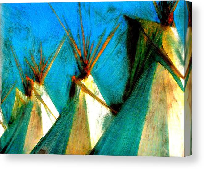Spirituality Native American Tipis Southernwestern Canvas Print featuring the painting Touching Earth Reaching Sky by FeatherStone Studio Julie A Miller