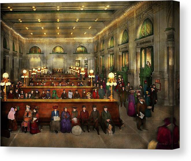 Self Canvas Print featuring the photograph Train Station - Waiting in Grand Central Station 1902 by Mike Savad