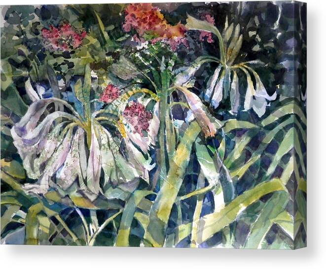Lilies Canvas Print featuring the painting Trumpet Lilies by Martha Tisdale