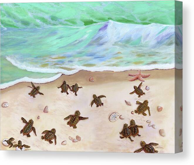 Sea Turtles Canvas Print featuring the painting Turtle Beach by Donna Tucker