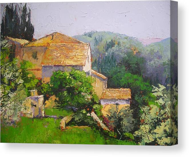 Tuscany Art Canvas Print featuring the painting Tuscan Village by Chris Hobel