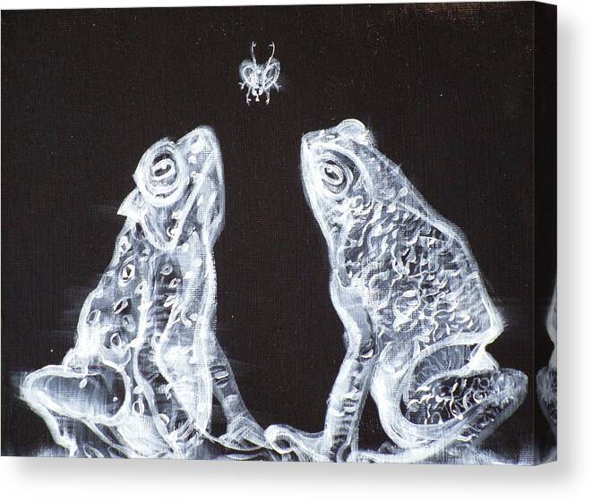 Fog Canvas Print featuring the painting Two Frogs,one Fly by Fabrizio Cassetta
