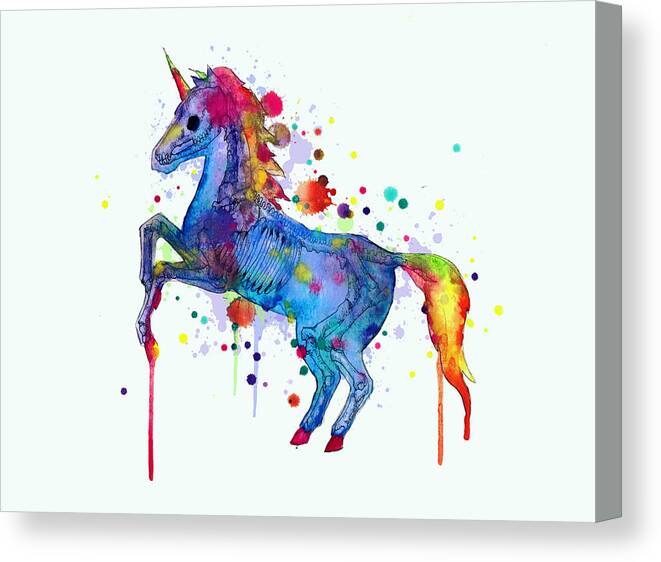 Unicorn Canvas Print featuring the drawing Unicorn Skeleton 2.0 by Ludwig Van Bacon