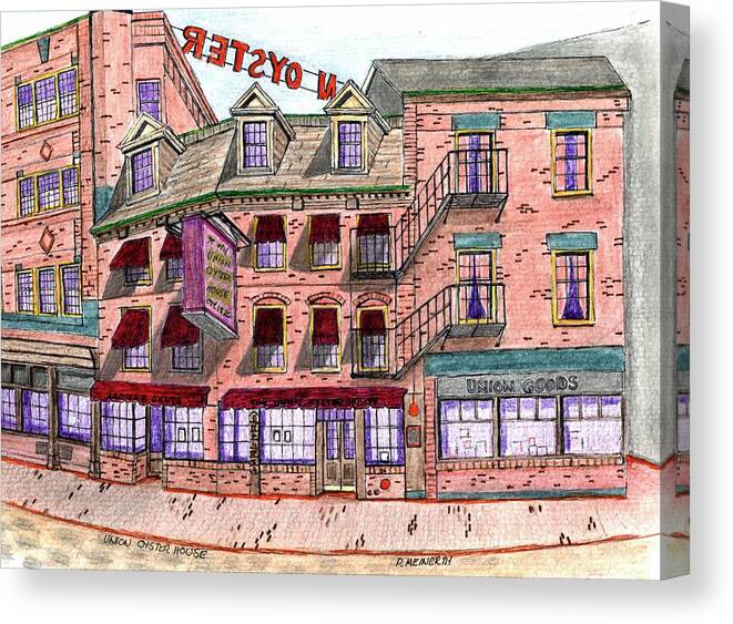 Paul Meinerth Artist Canvas Print featuring the drawing Union Osyter House Boston by Paul Meinerth