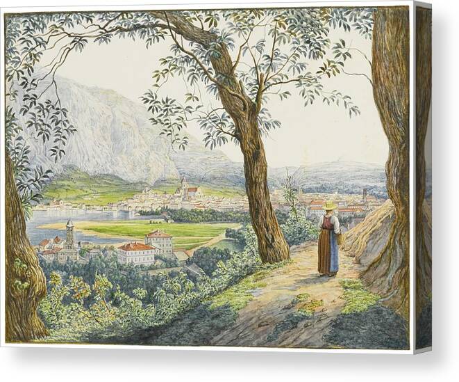 Jacob Alt Frankfurt Am Main 1789 - 1872 Vienna A View Of The Lake And Town Of Como Canvas Print featuring the painting Vienna A View Of The Lake And Town Of Como by MotionAge Designs