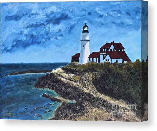  Canvas Print featuring the painting View from the North Portland Head Light by Barrie Stark
