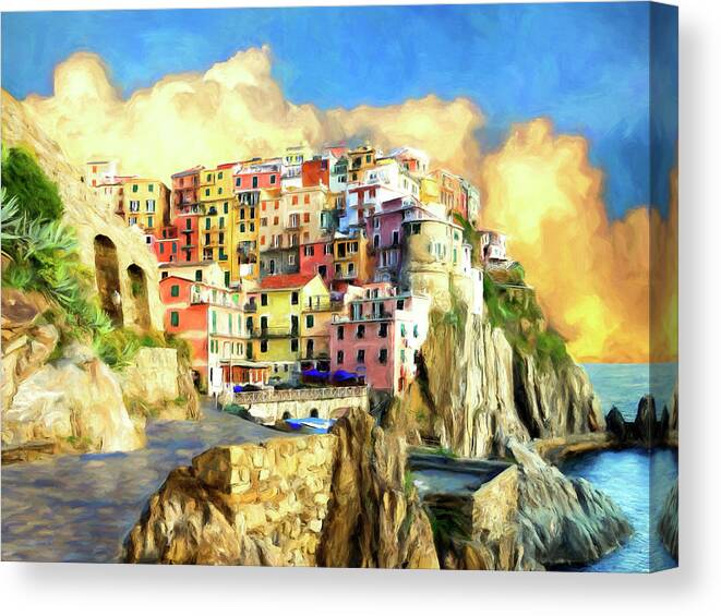 Italy Canvas Print featuring the painting View of Manarola Cinque Terre by Dominic Piperata