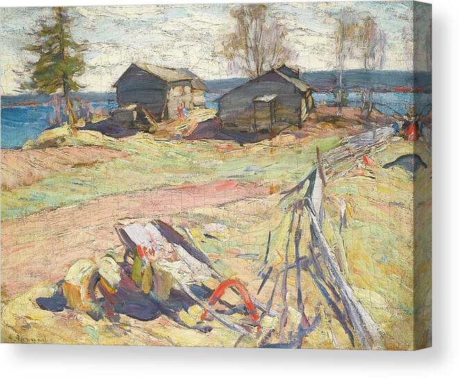 Abram Efimovich Arkhipov 1862-1930 Village In The North Canvas Print featuring the painting Village In The North by MotionAge Designs