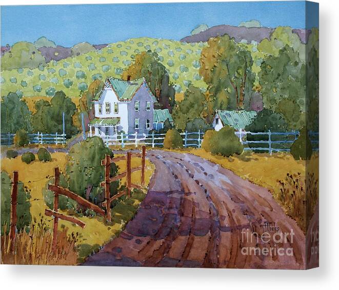 Landscape Canvas Print featuring the painting Vineyard Farm in Cambria by Joyce Hicks