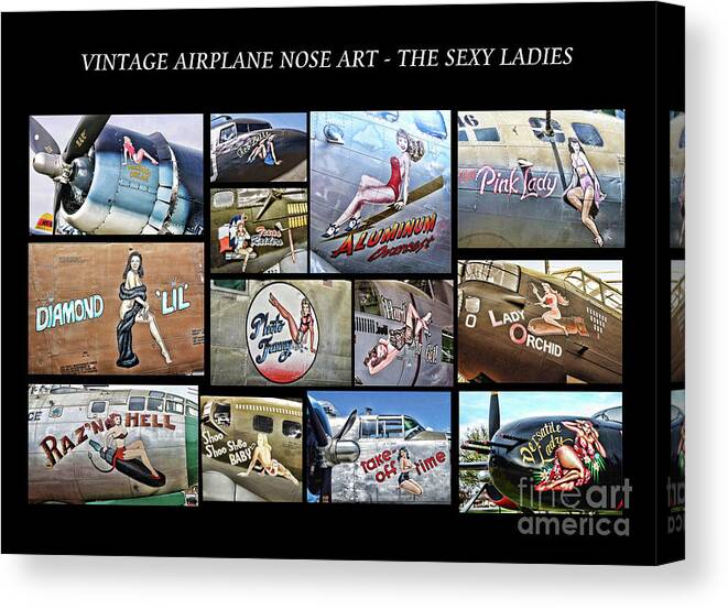 Paul Ward Canvas Print featuring the photograph Vintage Airplane Nose Art - The Sexy Ladies by Paul Ward