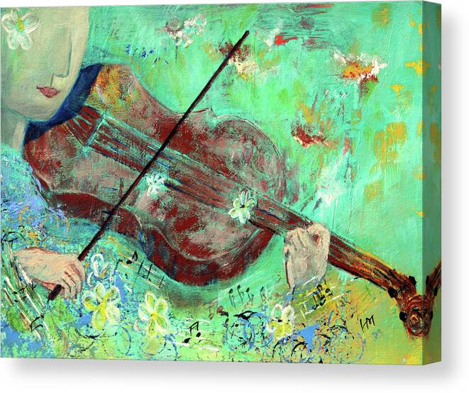Violinist Canvas Print featuring the painting Violinist In the Garden by Haleh Mahbod