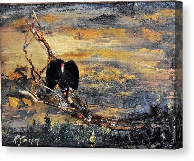 Vulture Canvas Print featuring the painting Vulture with Oncoming Storm by Roger Swezey