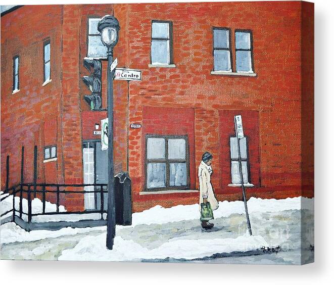 Pointe St. Charles Canvas Print featuring the painting Waiting for the 107 Bus by Reb Frost
