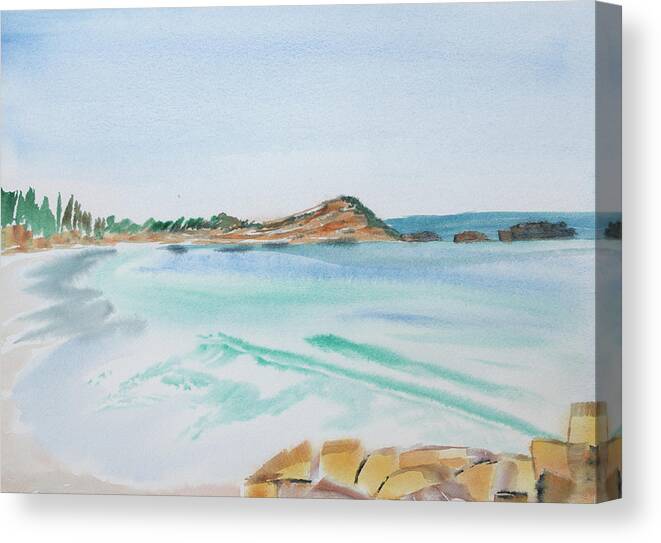 Tasmania Canvas Print featuring the painting Waves Arriving Ashore in a Tasmanian East Coast Bay by Dorothy Darden