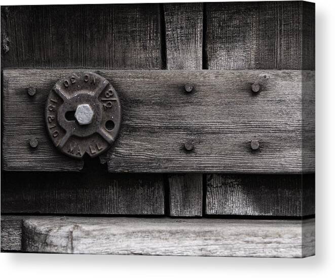 Macro Canvas Print featuring the photograph Weathered Wood and Metal Four by Kandy Hurley