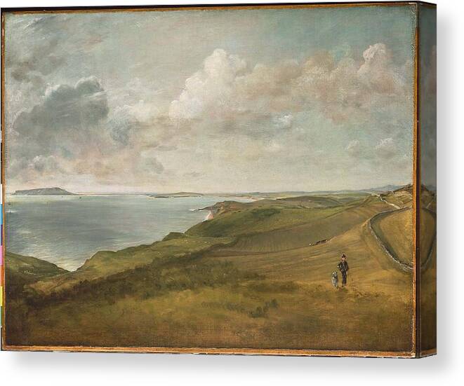 Weymouth Bay From The Downs Above Osmington Mills Canvas Print featuring the painting Weymouth Bay from the Downs above by MotionAge Designs