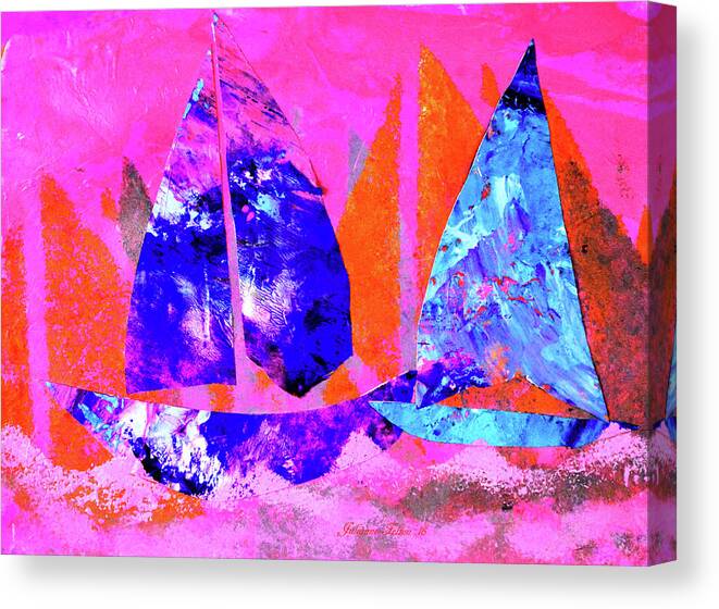Abstract Sailboat Paintings Canvas Print featuring the painting Whimsical sailboats 11-29-16 by Julianne Felton