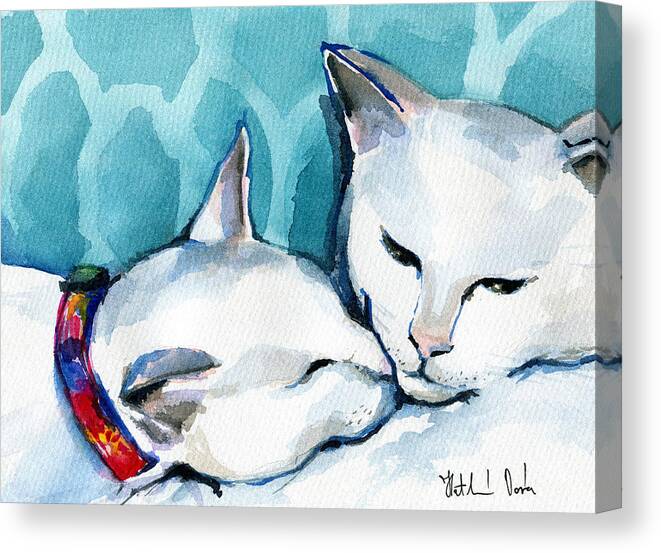 Cat Canvas Print featuring the painting White Cat Affection by Dora Hathazi Mendes
