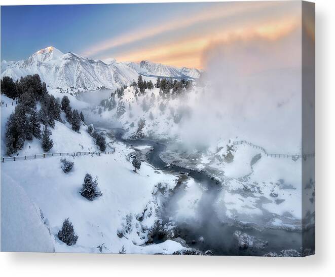 Sunrise Canvas Print featuring the photograph Winter Steam by Nicki Frates