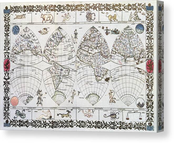 16th Century Canvas Print featuring the photograph WORLD MAP, 16th CENTURY by Granger