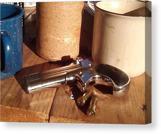 Cup Canvas Print featuring the photograph Would you like a little pistol with your coffee by Cindy New