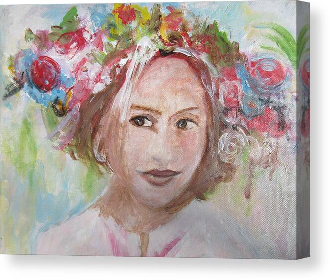 Girl Canvas Print featuring the painting Ukrainian Girl with Flowers by Denice Palanuk Wilson