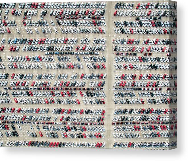 Freight Transportation Canvas Print featuring the photograph Aerial View Of Parked Cars #1 by Orbon Alija