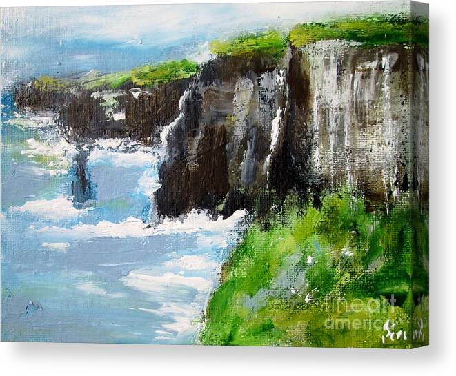 Cliffs Of Moher County Clare Ireland Canvas Print featuring the painting Cliffs of moher painting ireland #1 by Mary Cahalan Lee - aka PIXI