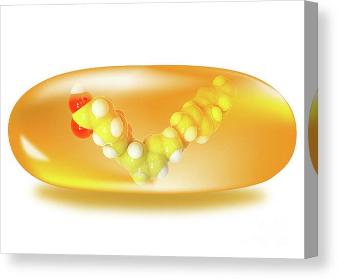 3 Dimensional Canvas Print featuring the photograph Dha Omega-3 Fatty Acid Model In An Oil Pill by Ramon Andrade 3dciencia/science Photo Library