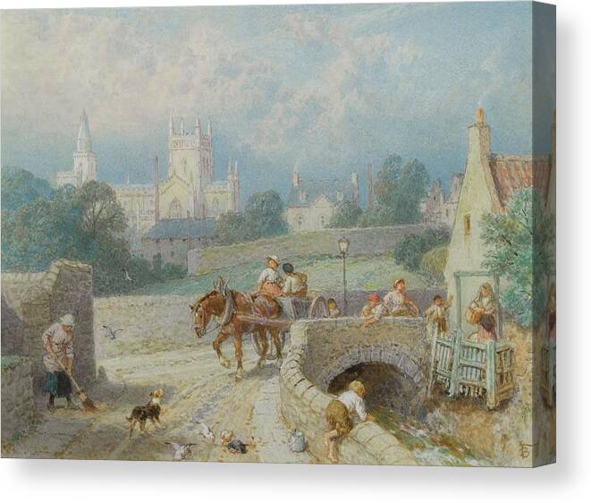 Horse-drawn Cart Canvas Print featuring the painting Dunfermline Abbey by Myles Birket Foster