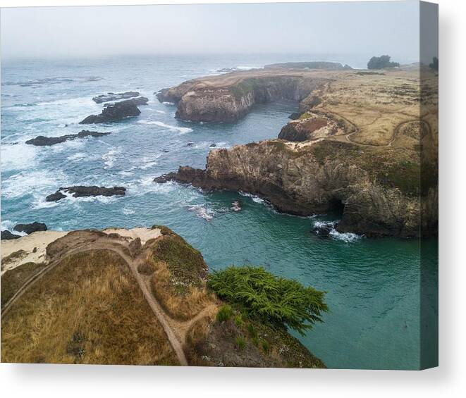 Landscapeaerial Canvas Print featuring the photograph The Amazing Coastline Of Mendocino, Ca #1 by Ethan Daniels