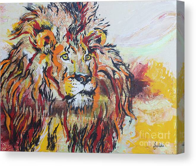 Lion Canvas Print featuring the painting The King by Jyotika Shroff