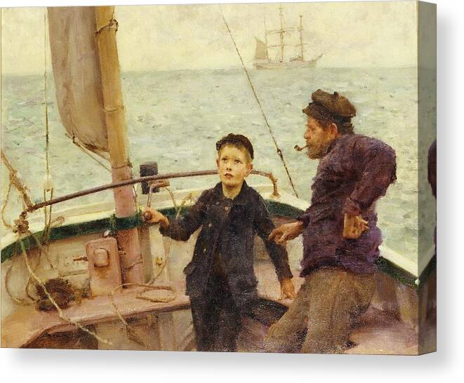 Steering Canvas Print featuring the painting The Steering Lesson by Henry Scott Tuke