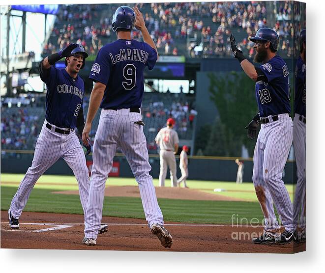 People Canvas Print featuring the photograph St Louis Cardinals V Colorado Rockies by Doug Pensinger
