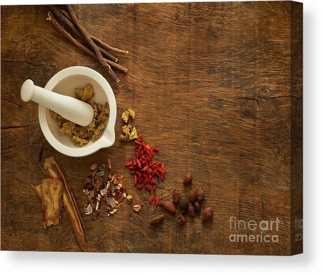 Nobody Canvas Print featuring the photograph Herbs And Equipment Used For Alternative Medicine #6 by Science Photo Library